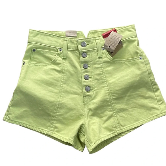 Levi's Women's Notch High Waisted Mom Green Neon Short Size 28 - Picture 9 of 9